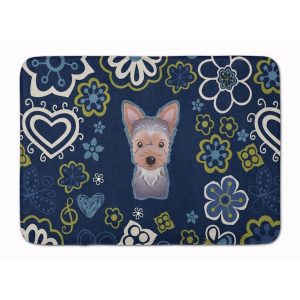 Carolines Treasures Blue Flowers Yorkie Puppy Machine Washable Memory Foam Mat BB5083RUG - main
